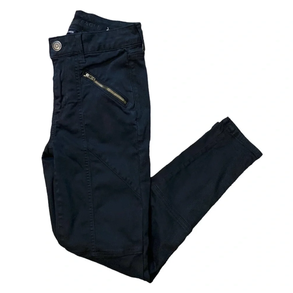 American Eagle Women’s Black High-Waisted Jegging Moto Sateen Size 2R Crop - Picture 3 of 11